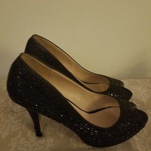 Black Rhinestone Peep-toe Heels